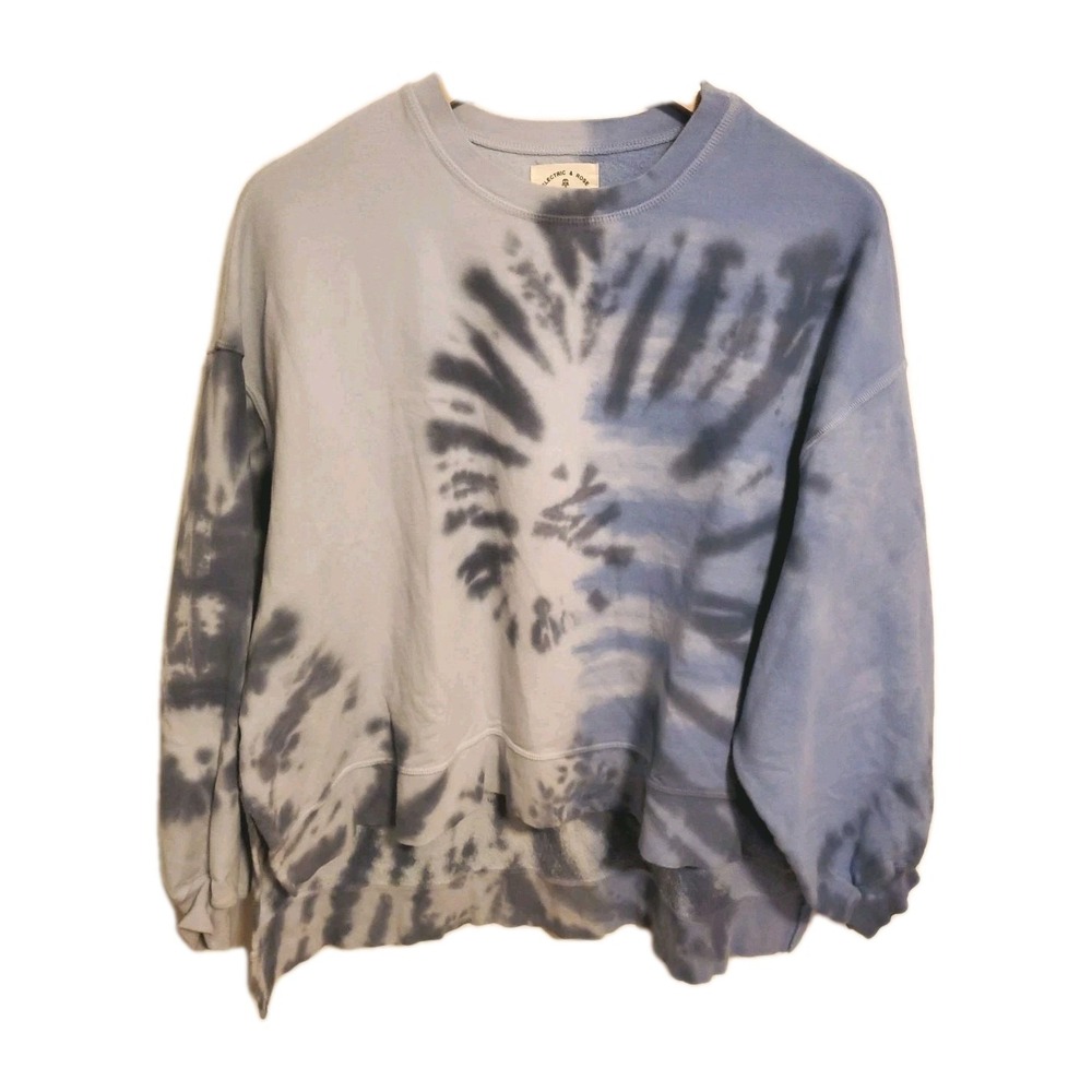 Electric & Rose Women's S Blue Tie Dye High Low Long Sleeve Sweatshirt